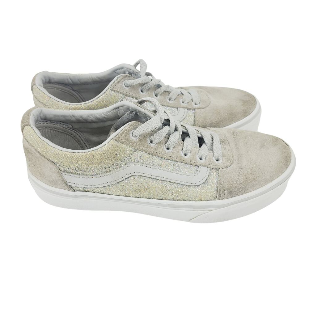 Vans Kids Old Skool VR3 LX Pig Sparkly Ivory Suede Sneaker Shoes Girls Missy 3